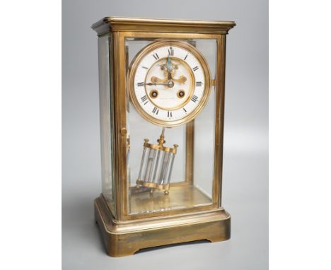 A late 19th century French four glass mantel clock with S.Marti movement, mercury pendulum &amp; key. 30cm