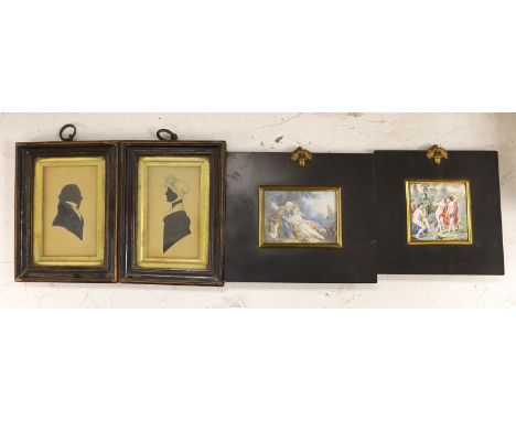 A 19th century Continental School watercolour on ivory, classical scene of figure representing Plenty, 5.5 x 7.5cm, a Contine