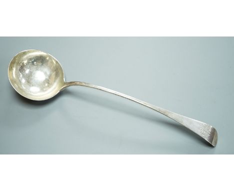 A George III Scottish silver Old English pattern soup ladle, James Gilliland, Edinburgh, 1770, 36.7cm, 206 grams.