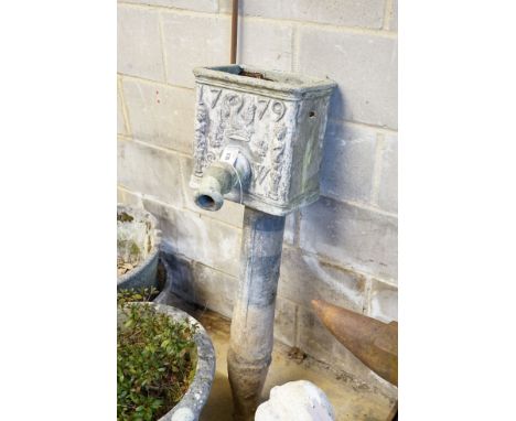 A George III lead hopper pipe, dated 1779, width 30cm, height 107cm