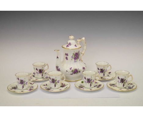 Hammersley part coffee set, printed and gilded in the 'Victorian Violets' pattern, of coffee pot and six cups and saucers, pr