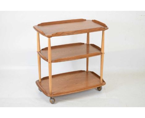 Ercol Windsor model 458 light elm three-tier trolley, 71cm x 44cm x 75cm high