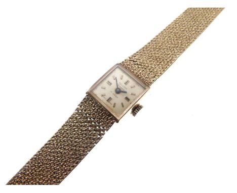 Delvina (Geneve) - Lady's 9ct gold wristwatch, square silvered dial with baton markers, 17-jewel manual wind movement, 15mm (