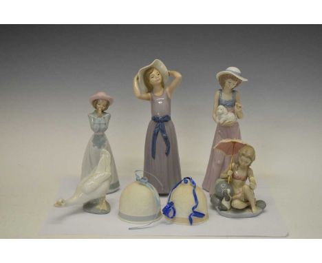 Quantity of boxed Lladro and Nao porcelain figures to include; 'A Straw Hat' (5011), 'Monday's Child' (06012), 'Fall Bell', '