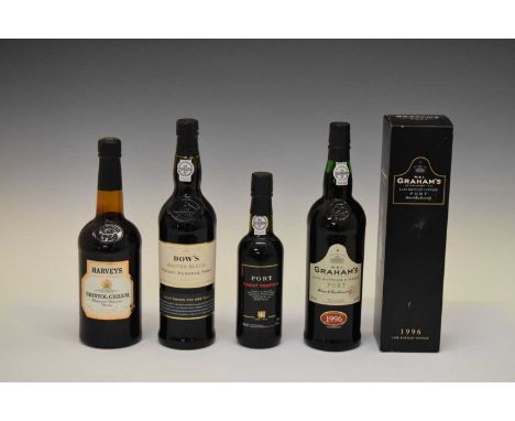 Bottle of Graham's Late Bottled Vintage Port, Dow's Master Blend and Harvey's Bristol Cream Sherry together with a half bottl