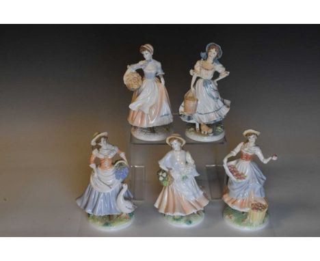 Five Royal Worcester limited edition figures from the 'Pastoral Collection', printed marks, 22cm high and smaller