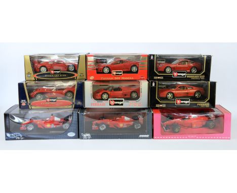 Set of Burago scale car models, in original boxes, to include: Ferrari F40, Ferrari 550, Ferrari 360 Modena, Ferrari 250, Fer