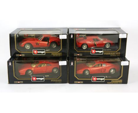 Set of Burago special edition 1:18 scale model cars, in original boxes, to include: Ferrari 250 GTO (1962), Ferrari GTO (1984