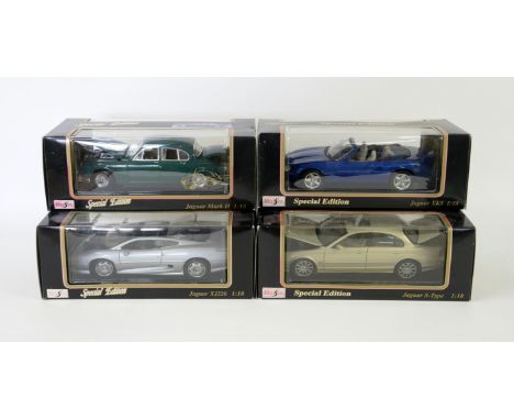 Set of Maisto special edition 1:18 scale model cars, in original boxes, to include: Jaguar XK8, Jaguar Mark II, Jaguar S-Type