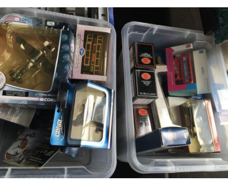 Four boxes of model vehicles including Corgi, London 2012 bus, Exclusive First Editions, etc.