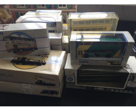 A selection of seventeen Corgi boxed model vehicles including 91709 Metrobus West Midlands Travel, 97824 Daimler Fleetline Bi