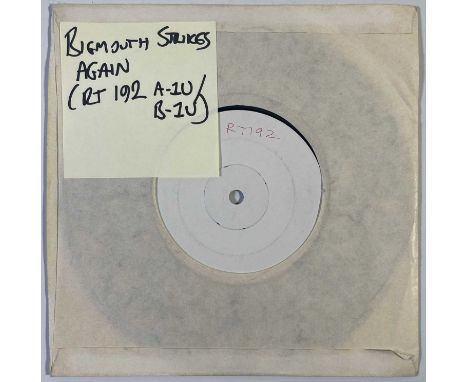 THE SMITHS - BIGMOUTH STRIKES AGAIN 7" (ORIGINAL UK WHITE LABEL TEST PRESSING - RT 192). Very rare 1986 UK 7" test pressing o