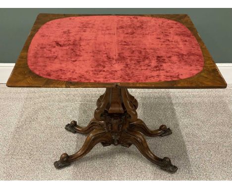 VICTORIAN BURR WALNUT FOLD-OVER CARD TABLE, with red baize, 74 (h) x 94 (w) x 47cms (d) (open)Provenance: private collection 
