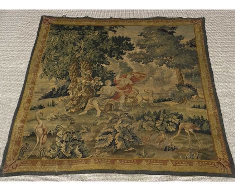 VINTAGE TAPESTRY WALL HANGING depicting classical figures and animals, 192 (h) x 186cms (w)Provenance: The Cornelia Bayley Co