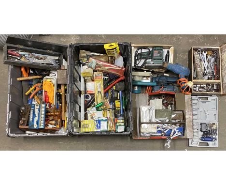 TWO CRATES OF GARDEN HAND POWER TOOLS & ACCESSORIESProvenance: private collection Anglesey