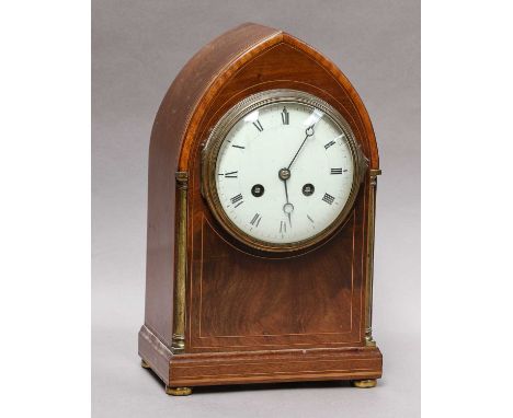 A mahogany inlaid striking table clock, circa 1900