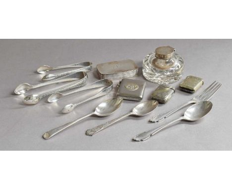 A Collection of Assorted Silver, including: a silver-mounted glass ink-bottle; a snuff-box, by James Dixon and Sons, Birmingh