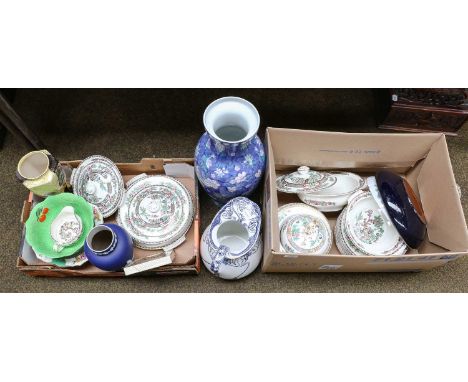 A quantity of decorative household ceramics, including: Wedgwood teawares, Doulton Lambeth vase, silver and pink enamel timep