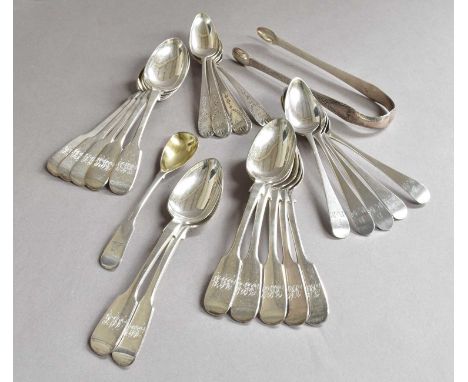 A Collection of Assorted Newcastle Silver Flatware, comprising: A set of Twelve Teaspoons, by David Reid, Newcastle, 1849, Fi