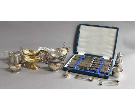 A Collection of Assorted Silver, including: a Victorian silver mustard-pot, by Charles Lias, London, 1838; a pair of silver-g