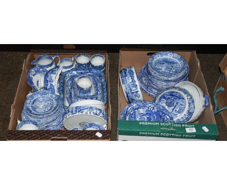 Two boxes of various blue and white, mainly Spode