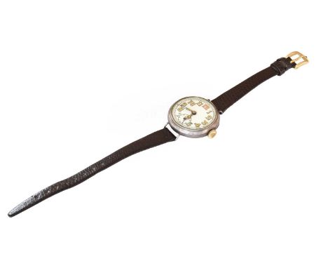 A First World War period silver enamel dial wristwatch