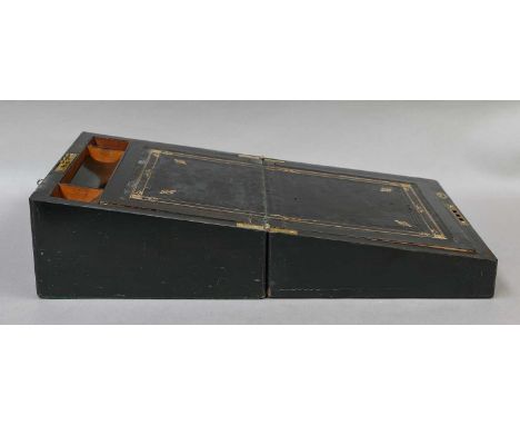 A Coromandel wood Victorian traveling writing slope, two Victorian boxwood inlaid walnut traveling writing slopes, and a 19th