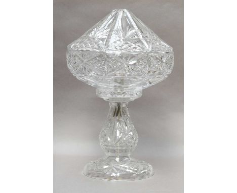 Cut glass mushroom lamp and a cut glass bowl and vase (3)