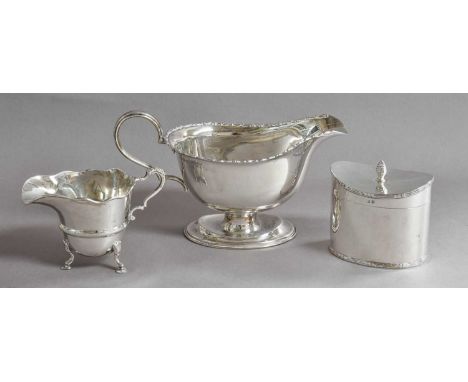 A Collection of Silver, comprising: a sauceboat, Birmingham, 1920, 19.3cm wide; a tea-caddy, by Charles S. Green and Co. Ltd.