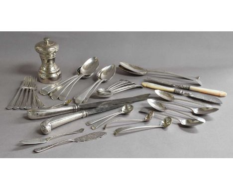 A Collection of Assorted Silver, comprising: two fancy back Hanoverian pattern table-spoons; 8 Old English pattern dessert-sp