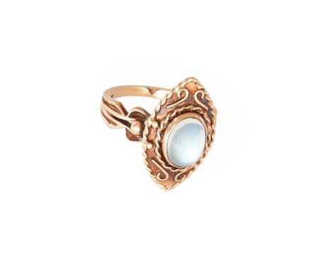 A 9 carat gold moonstone ring, finger size MGross weight 5.8 grams.