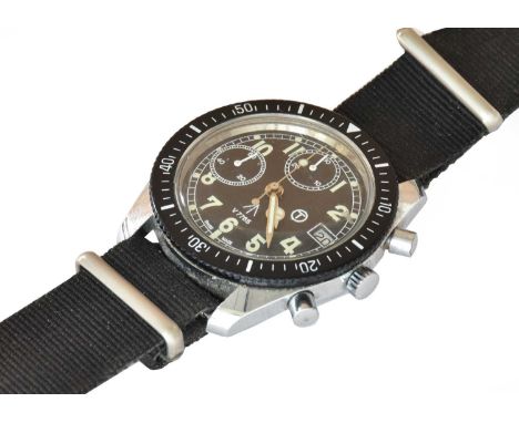 A Chronograph wristwatch dial with a military broad arrow mark and numbered V7765