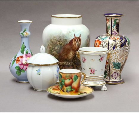 Decorative ceramics, including: Spode, Coalport, Herend, scent bottles etcImari vase with small v shape section reglued to th