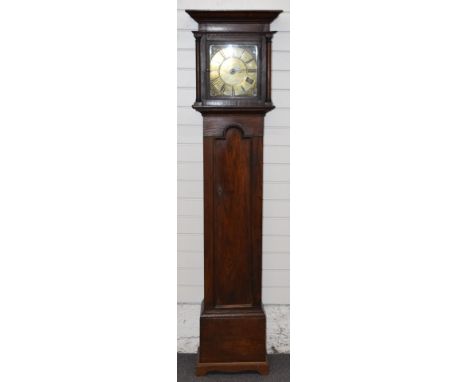 Edward Gibbons, Goldthornhill brass faced oak longcase clock with single finger dial, striking on a bell, H190cm