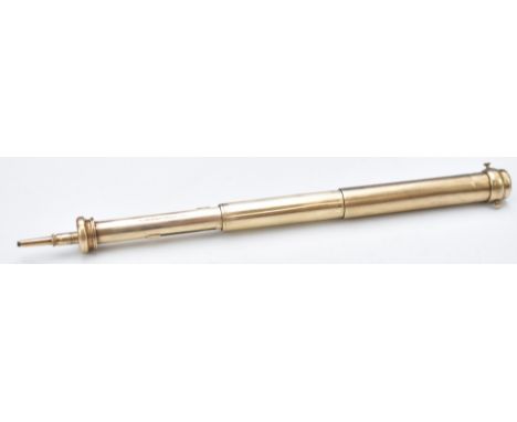 Sampson Mordan &amp; Co. Victorian gold triple extension propelling pencil and dip pen with agate finial, weight 21g all in