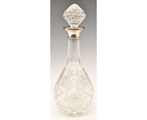 Modern hallmarked silver mounted cut glass decanter, maker W I Broadway &amp; Co, height 32cm