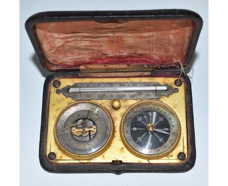 Lutz Y Schulz Buenos Aires travelling compendium including barometer, compass and thermometer, in leather case, W11cm