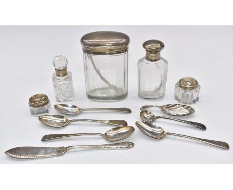 Georgian and later hallmarked silver cutlery including caddy spoon with shell shaped bowl, London 1791, maker's mark IB, five