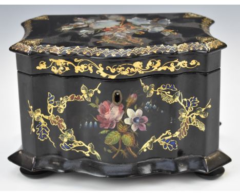 Jennens and Betteridge or similar lacquer tea caddy, W18 x D12 x H11.5cm