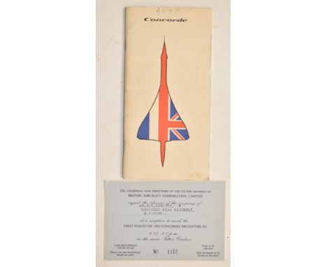 Concorde first flight reception invitation card, given to an employee at Filton, together with a 1977 booklet about Concorde