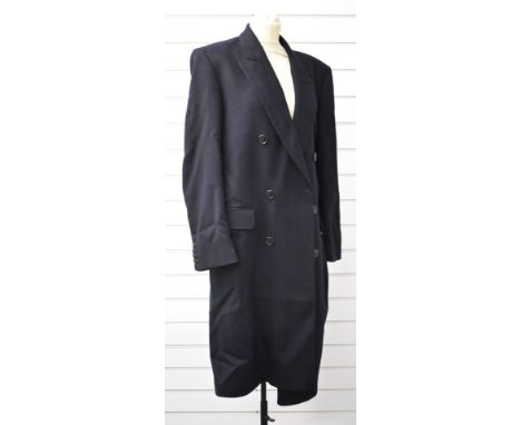 Christian Dior gentleman's double breasted navy blue wool overcoat, approximate size 46 chest.