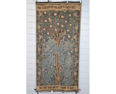 Tapestry wall hanging depicting a tree, with verse top and bottom,&nbsp;150 x 73cm