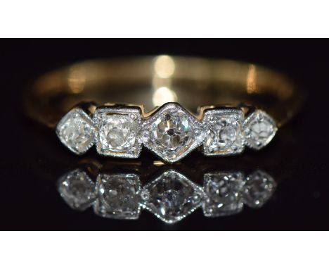 Art Deco 18ct gold ring set with old cut diamonds in platinum setting, 2g, size K&nbsp;