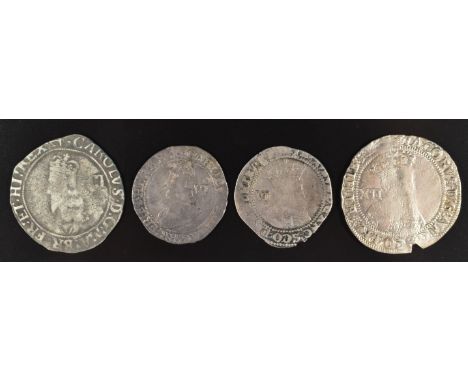 James I shilling 1603-4, 1st coinage, Seaby 2646 together with a sixpence issue 1, 2nd bust, Seaby 2648, Charles I shilling 1