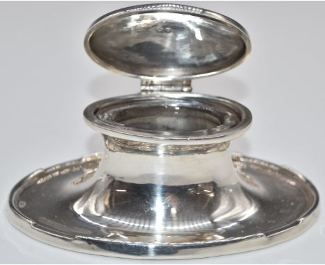 George V hallmarked silver inkwell, Birmingham 1913, maker A &amp; J Zimmerman Ltd, width 14cm