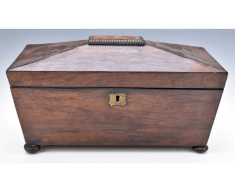 19thC rosewood sarcophagus shaped tea caddy, W31 x D15 x H16cm