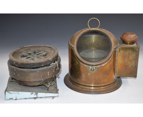 RAF P10 WW2 or similar aircraft compass, as fitted to Lancaster bombers together with a brass ship's binnacle compass with oi