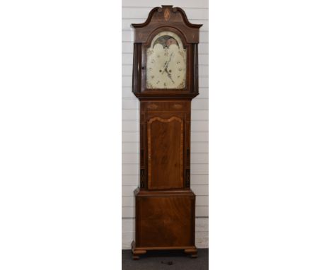Georgian mahogany cased 8 day longcase clock with moonphase to the arched dial, striking on a bell, H224cm