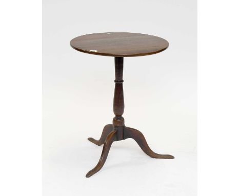 An 18th Century Oak Tripod Table, 53cm by 64cm ,the top is a marriage to the base, the base has an old bracket repair to the 