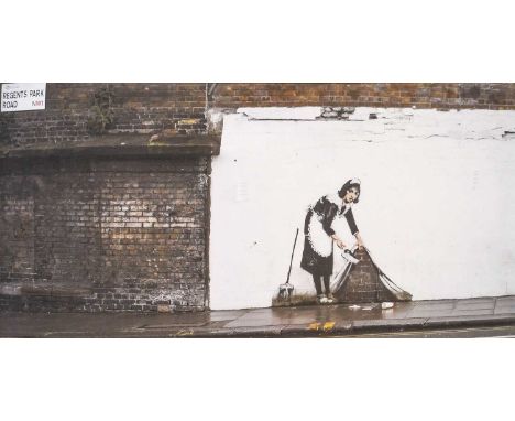 British School (20th century)Abstract landscapeMixed media; together with a reproduction after Banksy, "Sweep it under the ca